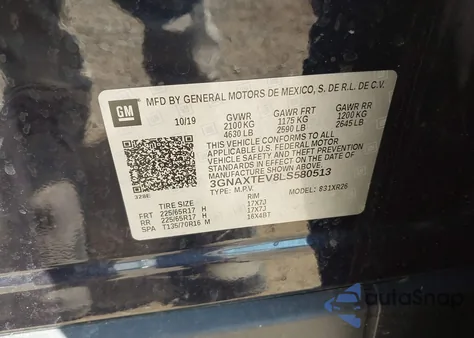 2020 Chevrolet Equinox Awd 2Fl z USA, uszkodzony, nr VIN 3GNAXTEV8LS580513